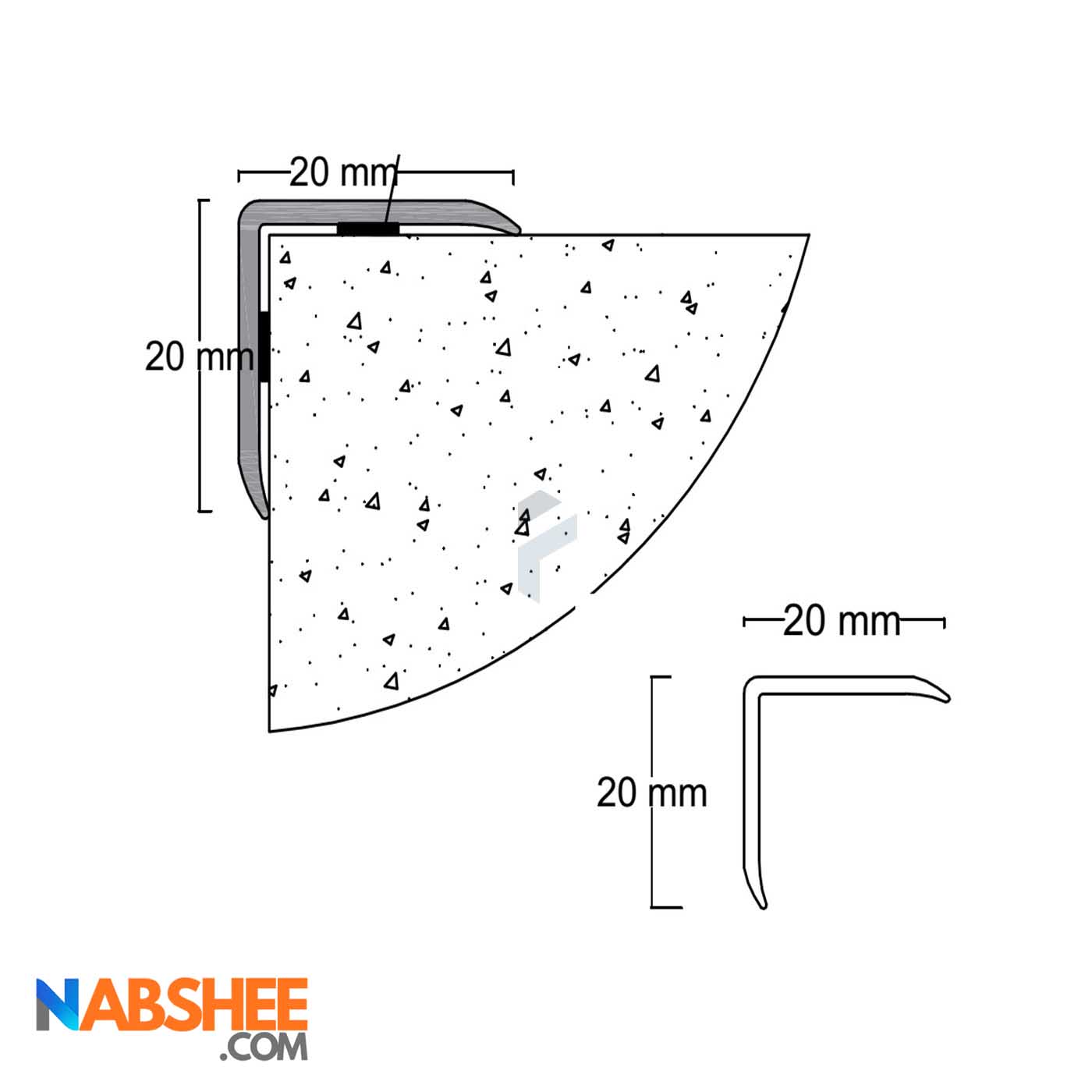 پروفیل آلومینیومی نبشی 2 سانتی کد A11 نقره ای (شاخه 3 متری)