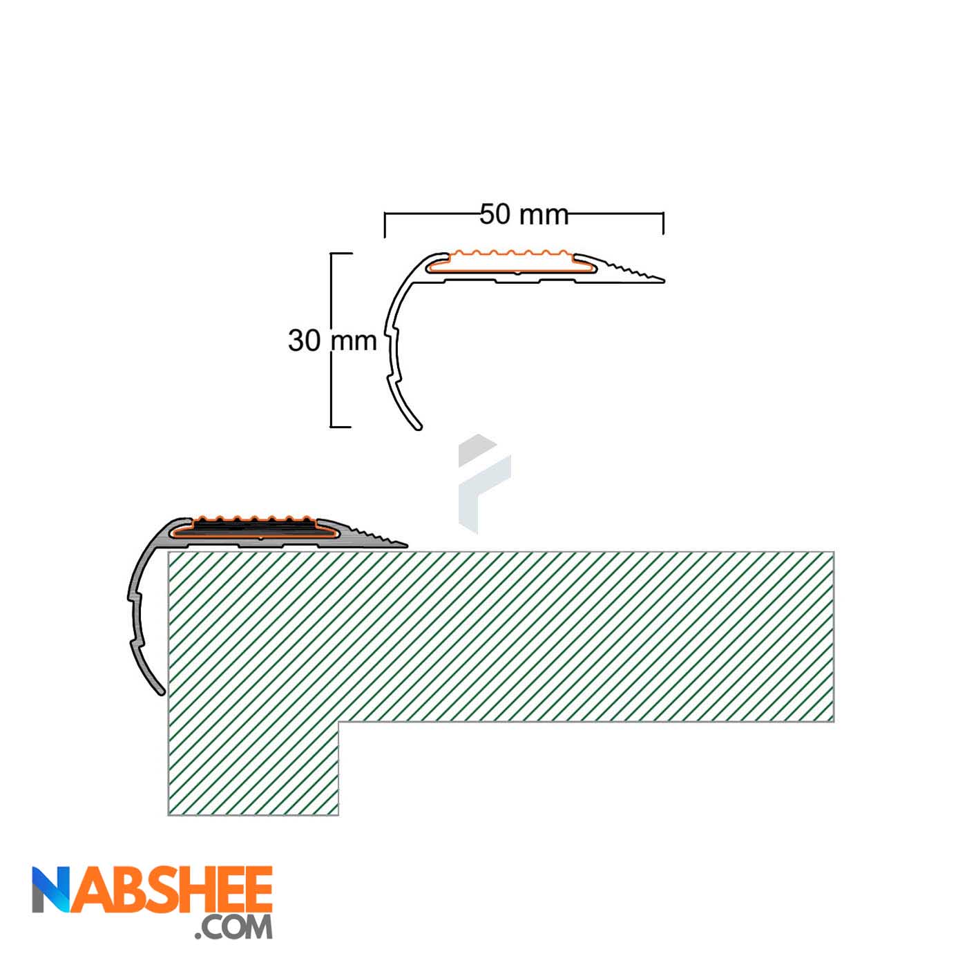 ترمز پله آلومینیومی تک کانال با رویه لاستیکی مشکی کد T1-R