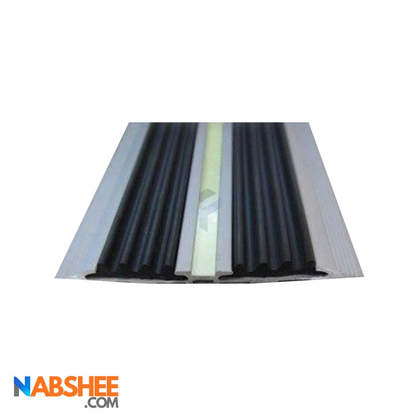 ترمز پله آلومینیومی تخت دو کانال با رویه لاستیکی مشکی کد T4-R