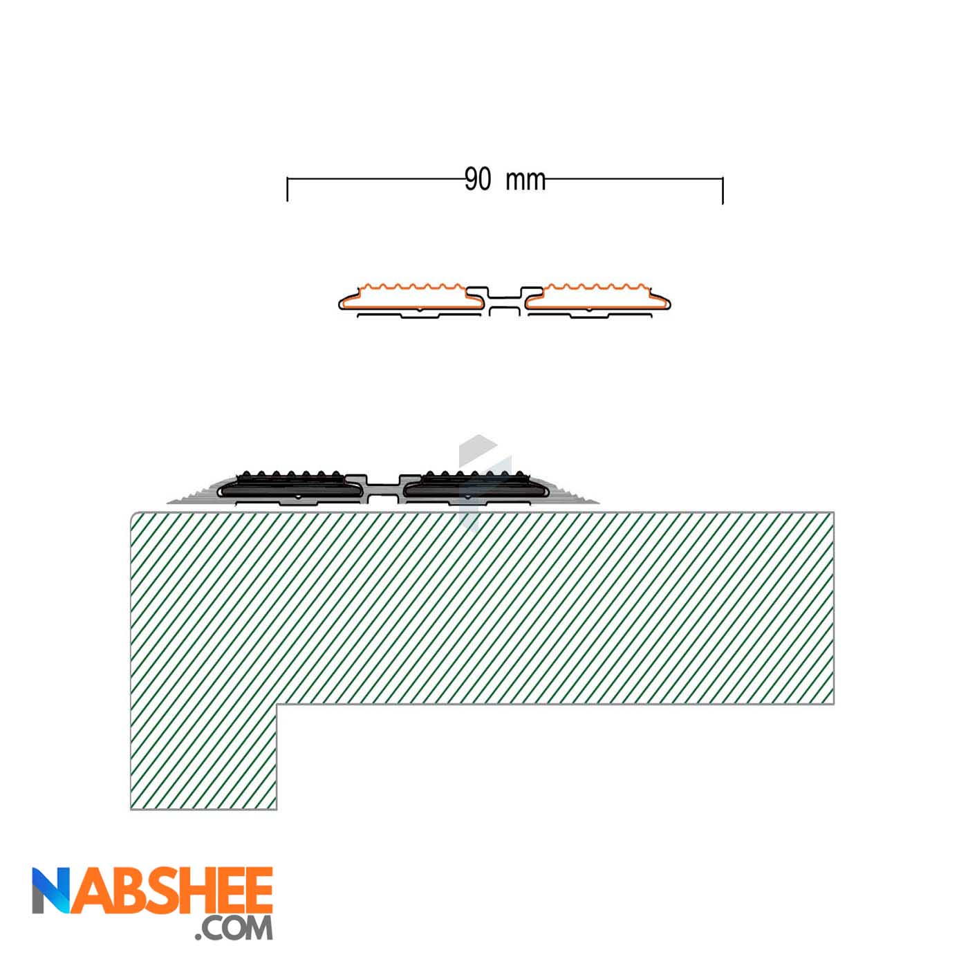 ترمز پله آلومینیومی تخت دو کانال با رویه لاستیکی مشکی کد T4-R
