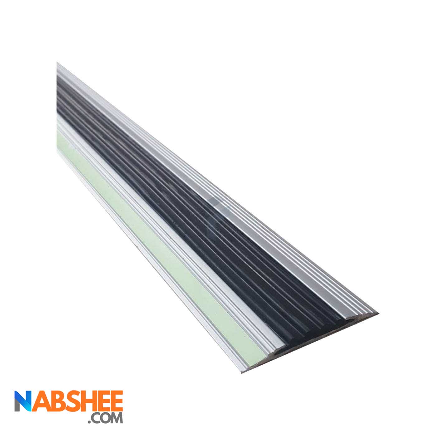 ترمز پله آلومینیومی تخت تک کانال با رویه لاستیکی مشکی کد T4-1