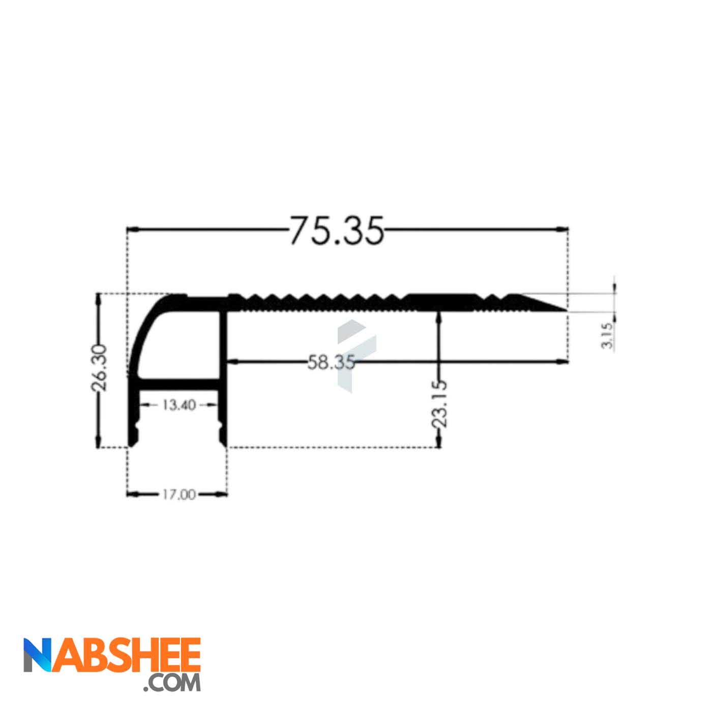 ترمز پله آلومینیومی تک با شیار LED کد T5B مشکی (شاخه 6 متری)